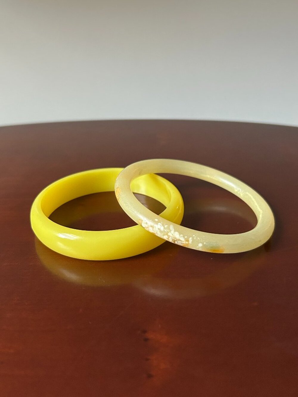 Vintage Yellow Lucite Bangle Bracelets Set of 2 Floral Retro